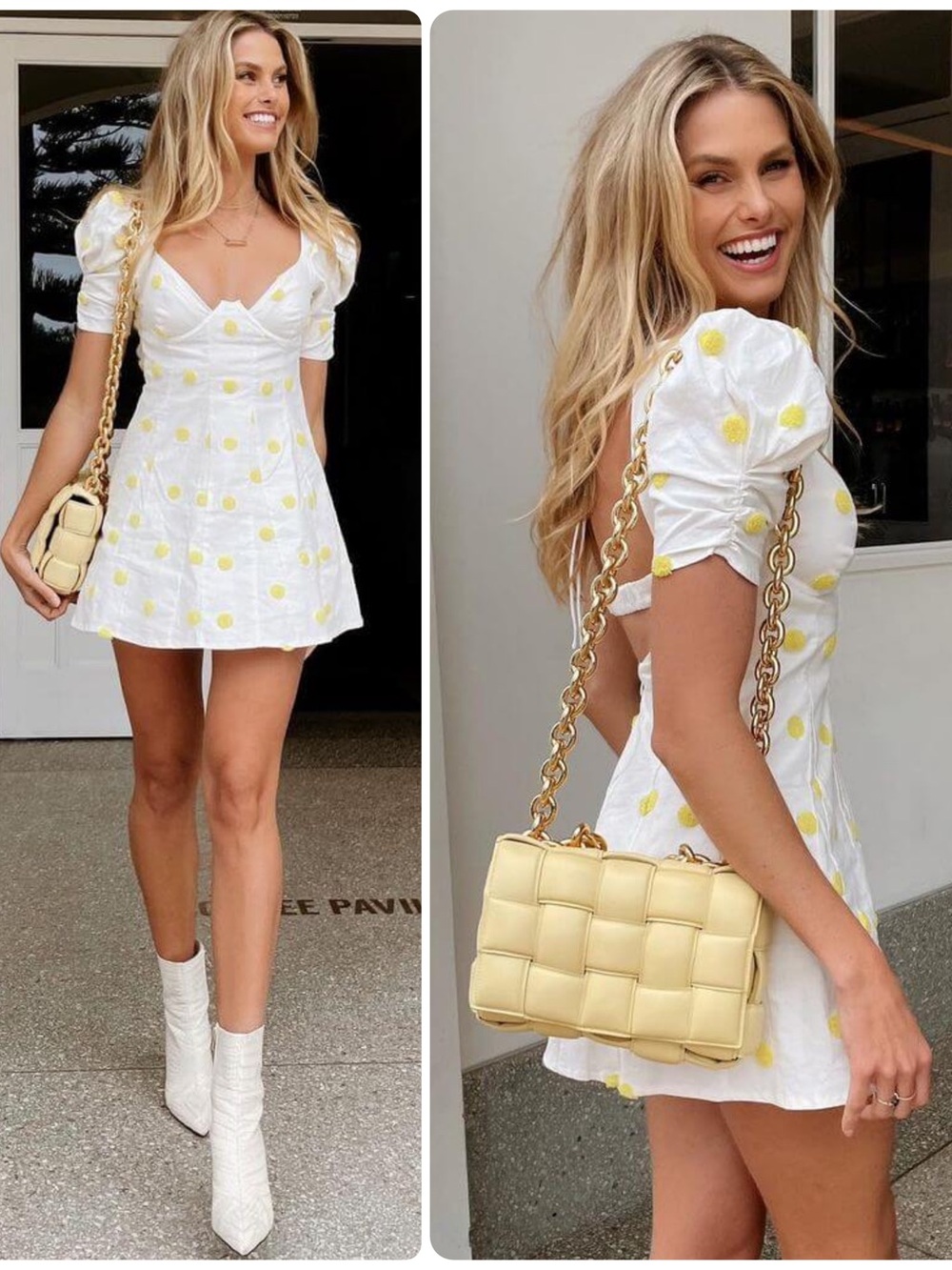For Love & Lemons Claude Fussy Dot Embroidery Puff Sleeve Mini Dress NWT $215